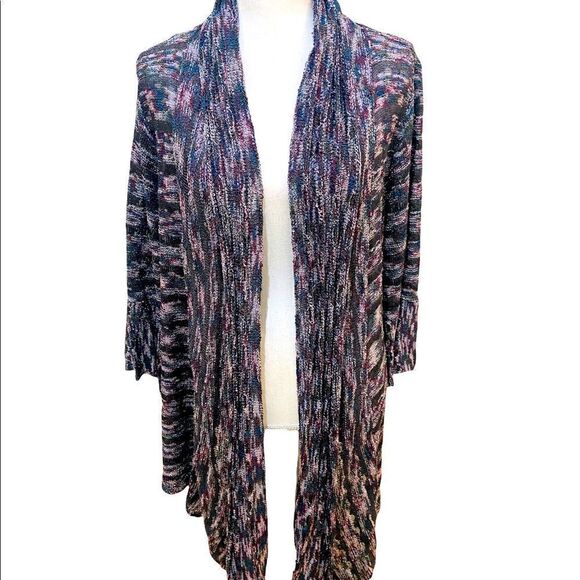 Ball of Cotton Handloomed in USA variegated yarn draped bell sleeve cardigan - Picture 2 of 13